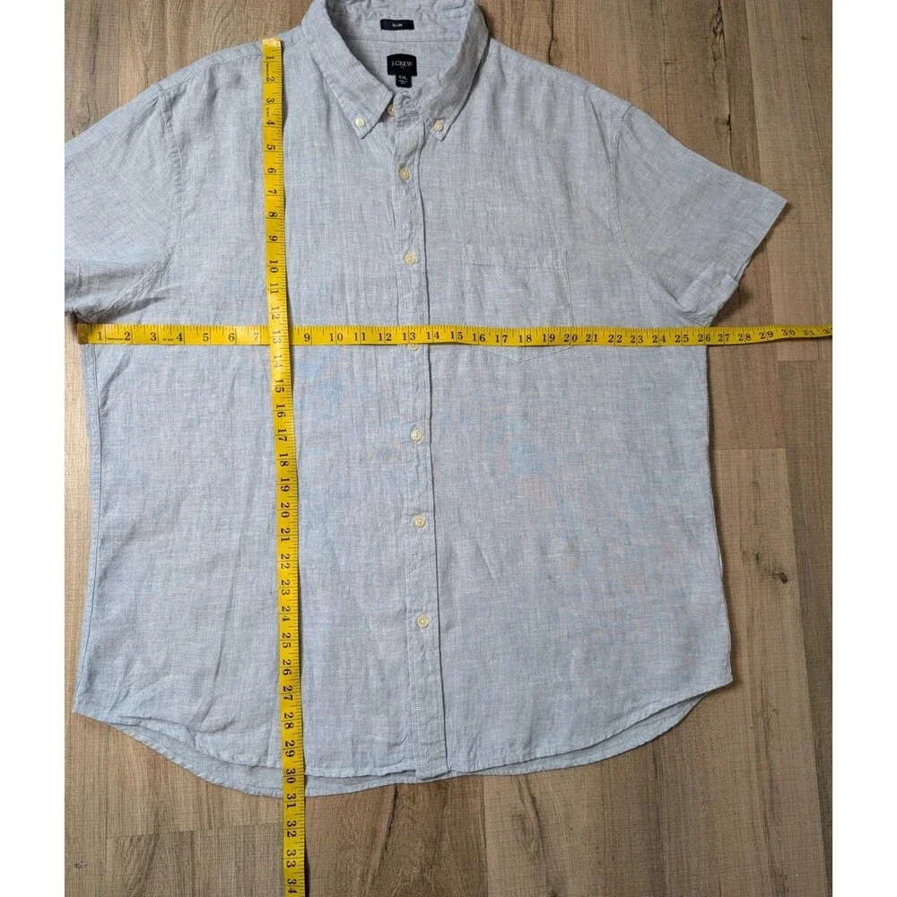 J Crew Size XXL Linen Blend Shirt Slim Fit Short Sleeve Button Down Preppy